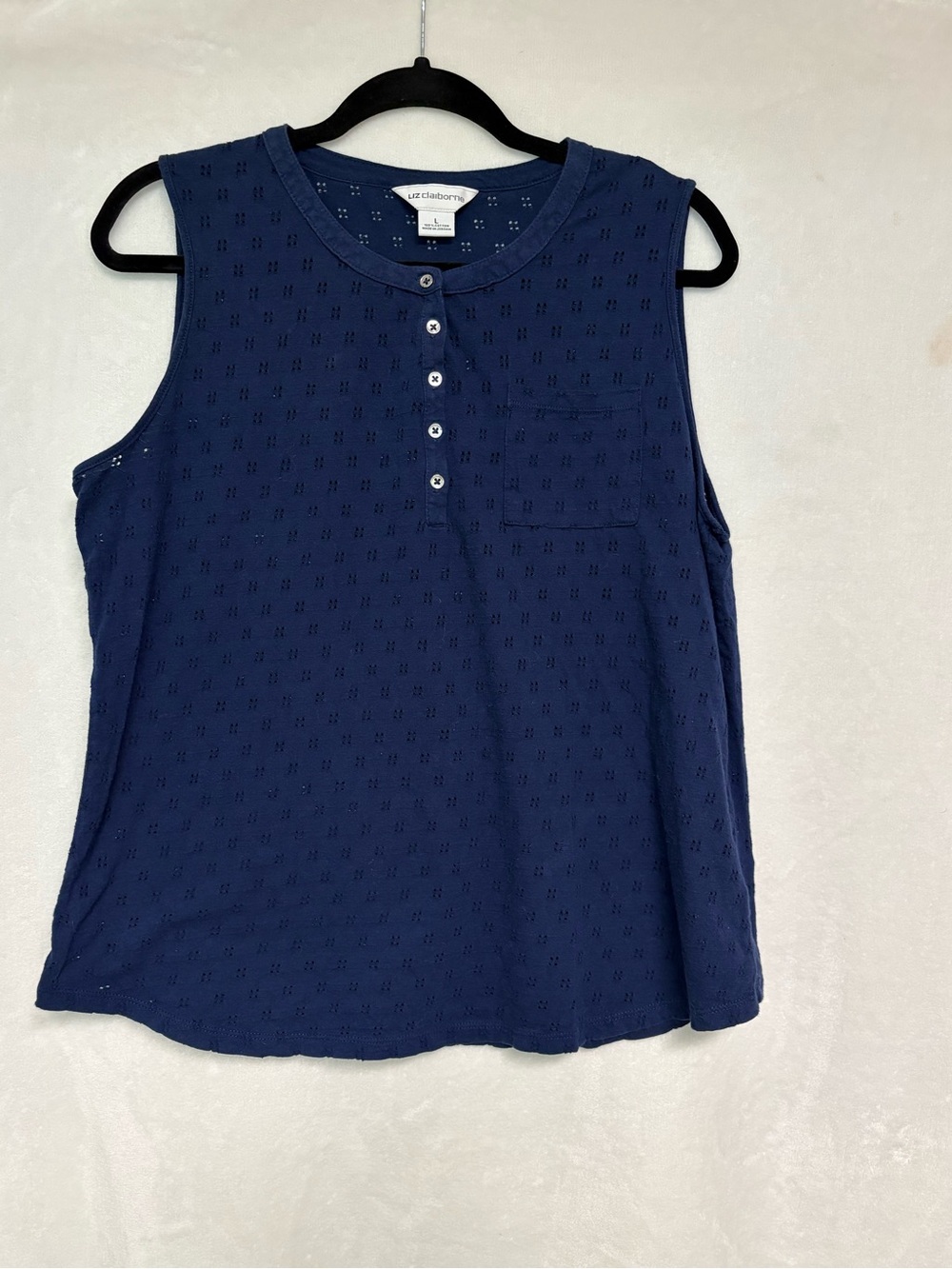 Liz Claiborne Navy Eyelet Henley Tank